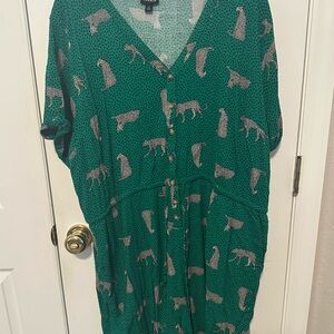Torrid Green Animal Print Button-Down playsuit / romper